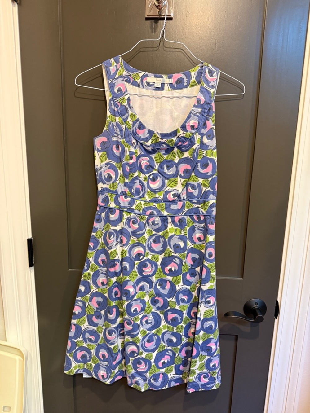 Boden Floral Scoop-Neck Dress in Blue, Pink & Green